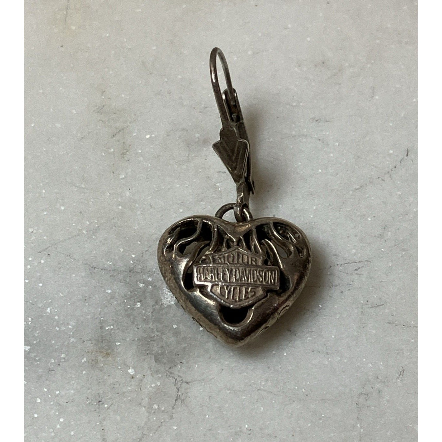 Vtg Harley Davidson Mod Biker Sterling Silver Flame Puffy Heart Dangle Earring 48$